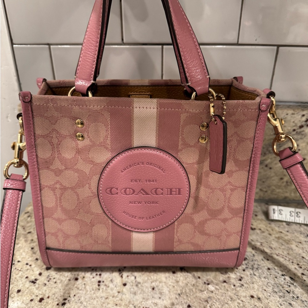Coach Pink Dempsey Tote 22 in Signature Jacquard with Stripe and Coach Patch